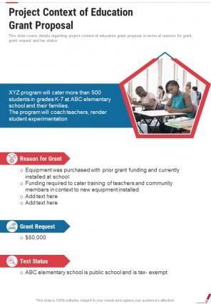 Project Context Of Education Grant Proposal One Pager Sample Example Document