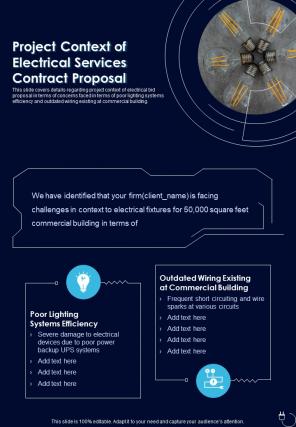 Project Context Of Electrical Services Contract Proposal One Pager Sample Example Document