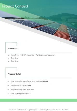 Project Context Solar Rooftop Project Proposal One Pager Sample Example Document