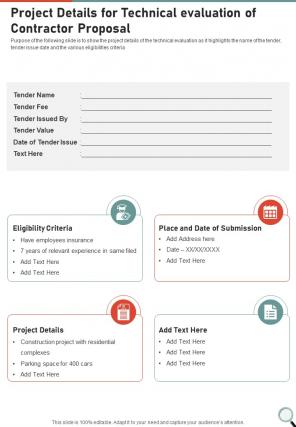 Project Details For Technical Evaluation Of Contractor Proposal One Pager Sample Example Document