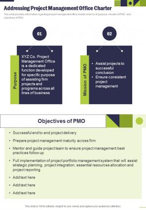 Project Management Playbook Addressing Project Management One Pager Sample Example Document