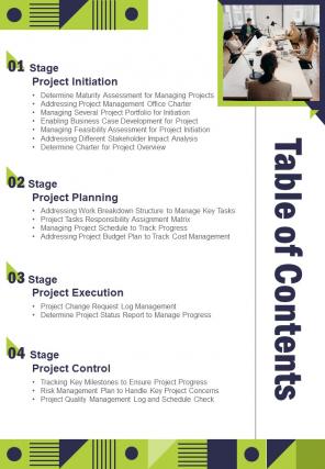 Project Management Playbook Table Of Contents One Pager Sample Example Document