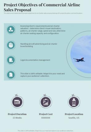 Project Objectives Of Commercial Airline Sales Proposal One Pager Sample Example Document