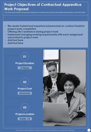 Project Objectives Of Contractual Apprentice Work Proposal One Pager Sample Example Document