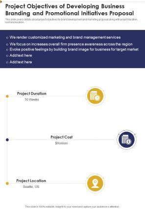Project Objectives Of Developing Business Branding One Pager Sample Example Document