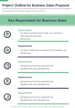 Project Outline For Business Sales Proposal One Pager Sample Example Document