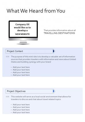 Project Proposal What We Heard From You One Pager Sample Example Document