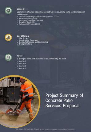 Project Summary Of Concrete Patio Services Proposal One Pager Sample Example Document