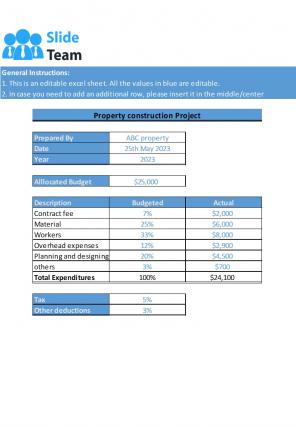 Property Construction Project Excel Spreadsheet Worksheet Xlcsv XL SS