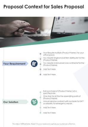 Proposal Context For Sales Proposal One Pager Sample Example Document
