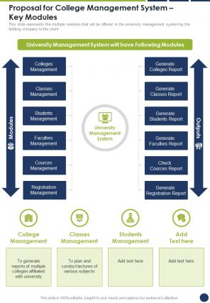 Proposal For College Management System Key Modules One Pager Sample Example Document