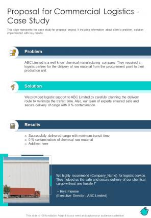 Proposal For Commercial Logistics Case Study One Pager Sample Example Document