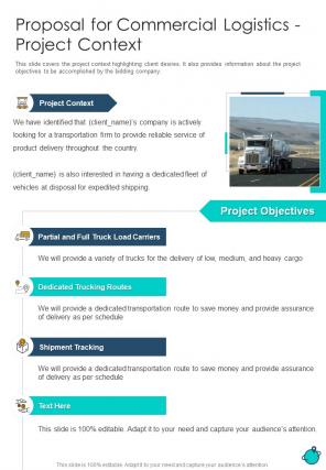 Proposal For Commercial Logistics Project Context One Pager Sample Example Document