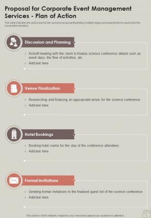 Proposal For Corporate Event Management Services Plan Of Action One Pager Sample Example Document