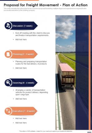 Proposal For Freight Movement Plan Of Action One Pager Sample Example Document