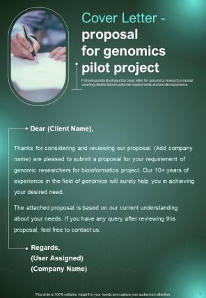 Proposal For Genomics Pilot Project Report Sample Example Document Compatible Slides