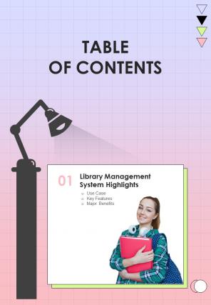 Proposal For Library Book For Table Of Contents One Pager Sample Example Document