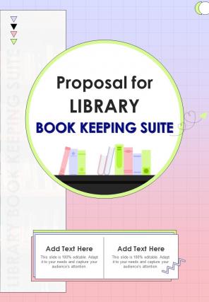 Proposal For Library Book Keeping Suite Cover Page One Pager Sample Example Document