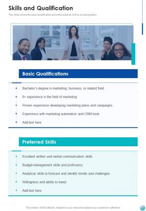 Proposal For New Job Position Skills And Qualification One Pager Sample Example Document