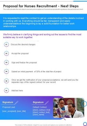 Proposal For Nurses Recruitment Next Steps One Pager Sample Example Document