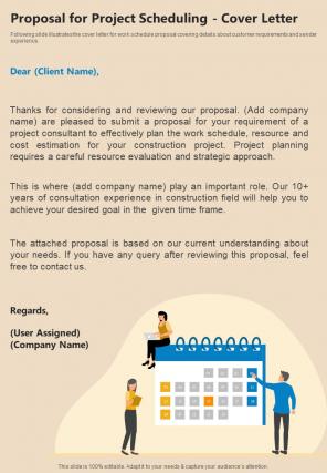 Proposal For Project Scheduling Cover Letter One Pager Sample Example Document