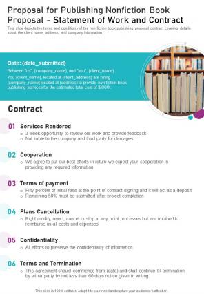 Proposal For Publishing Nonfiction Statement Of Work And Contract One Pager Sample Example Document