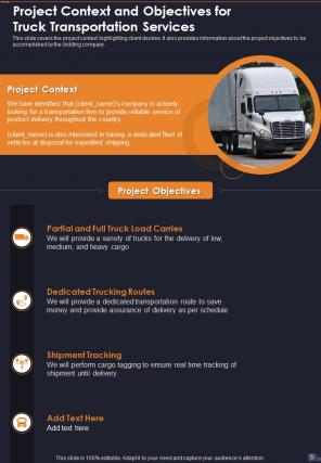 Proposal For Truck Transportation Example Document Report Doc Pdf Ppt