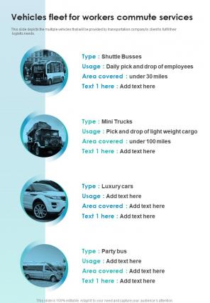 Proposal For Workers Commute Vehicles Fleet For Workers Commute One Pager Sample Example Document