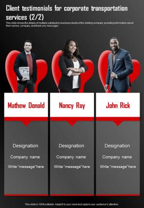 Proposal To Hire Corporate Client Testimonials For Corporate One Pager Sample Example Document Downloadable Graphical