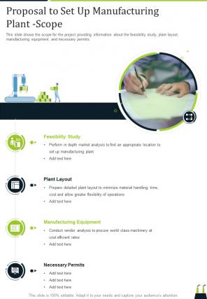 Proposal To Set Up Manufacturing Plant Scope One Pager Sample Example Document