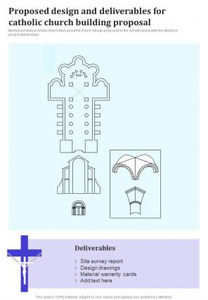 Proposed Design And Deliverables For Catholic Church Building Proposal One Pager Sample Example Document