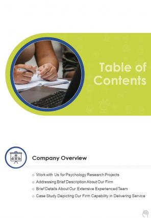 Psychology Research Proposal Table Of Contents One Pager Sample Example Document