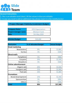 Publicity Investment Excel Spreadsheet Worksheet Xlcsv XL Bundle V Impactful Pre-designed
