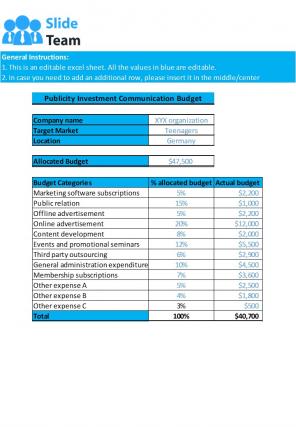 Publicity Investment Excel Spreadsheet Worksheet Xlcsv XL Bundle V Customizable Pre-designed