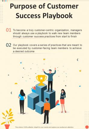 Purpose Of Customer Success Playbook One Pager Sample Example Document