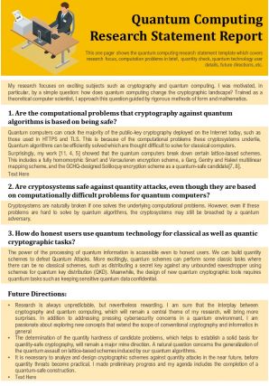 Quantum computing research statement report presentation report infographic ppt pdf document