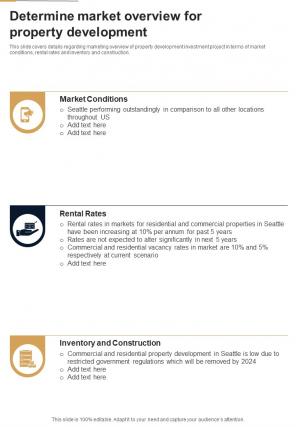 Real Estate Development Investment Determine Market Overview For Property One Pager Sample Example Document