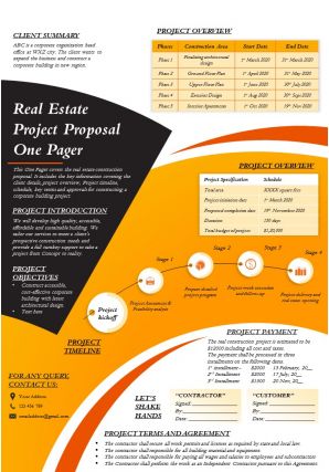 Real estate project proposal one pager presentation report infographic ppt pdf document