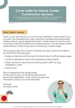 Rehab Center Construction Services For Cover Letter One Pager Sample Example Document