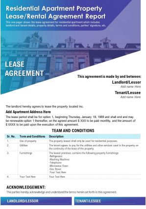 Residential apartment property lease rental agreement report presentation report infographic ppt pdf document