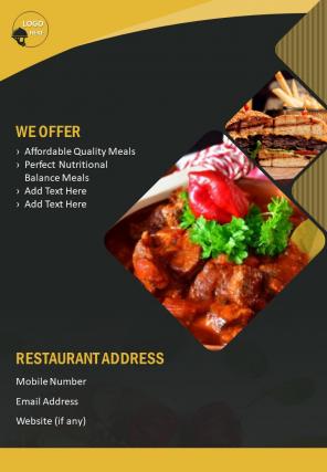 Restaurant food menu four page brochure template