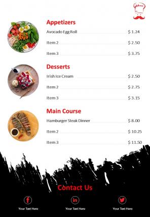 Restaurant menu two page brochure template