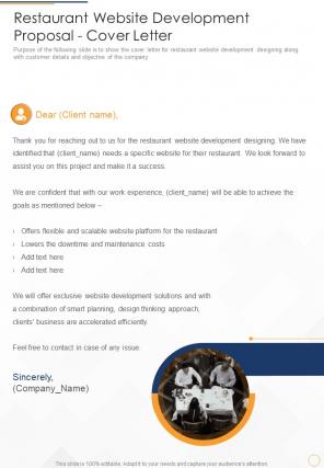Restaurant Website Development Proposal Cover Letter One Pager Sample Example Document