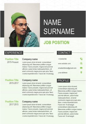 Resume sample with job position and experience