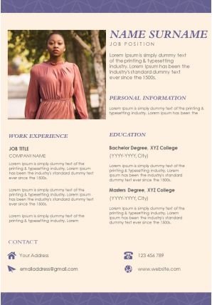 Resume sample with personal information