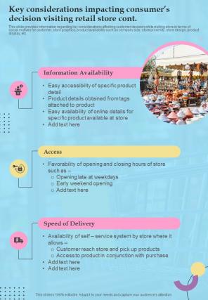 Retail Key Considerations Impacting Consumers Decision Visiting Cont One Pager Sample Example Document