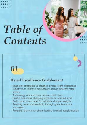 Retail Playbook Table Of Contents One Pager Sample Example Document