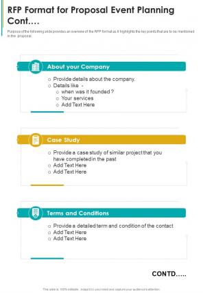 RFP Format For Proposal Event Planning One Pager Sample Example Document