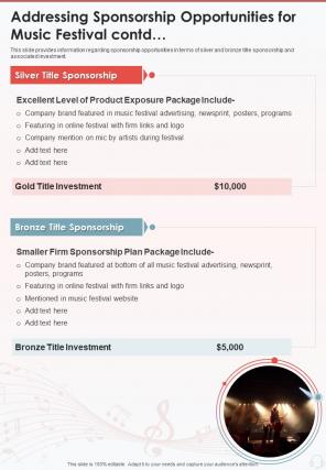 Rock Concert Investment Addressing Sponsorship Opportunities One Pager Sample Example Document