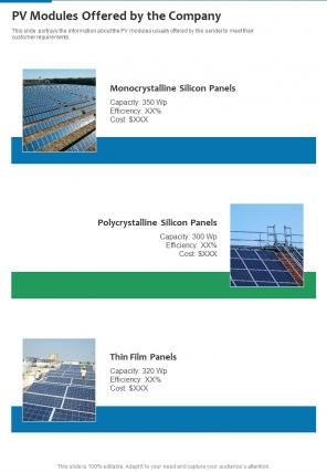 Sales Proposal Solar Energy Business Pv Modules Offered Company One Pager Sample Example Document